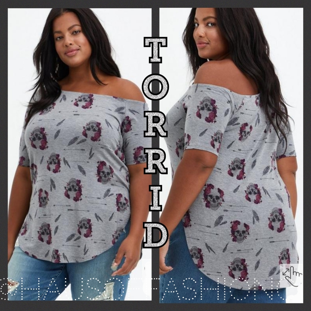 TORRID Super Soft Skull Off Shoulder My Favorite Tunic Top! NWT!